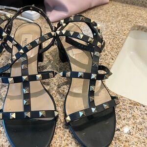 Valentino Black and Gold Studded Heels
